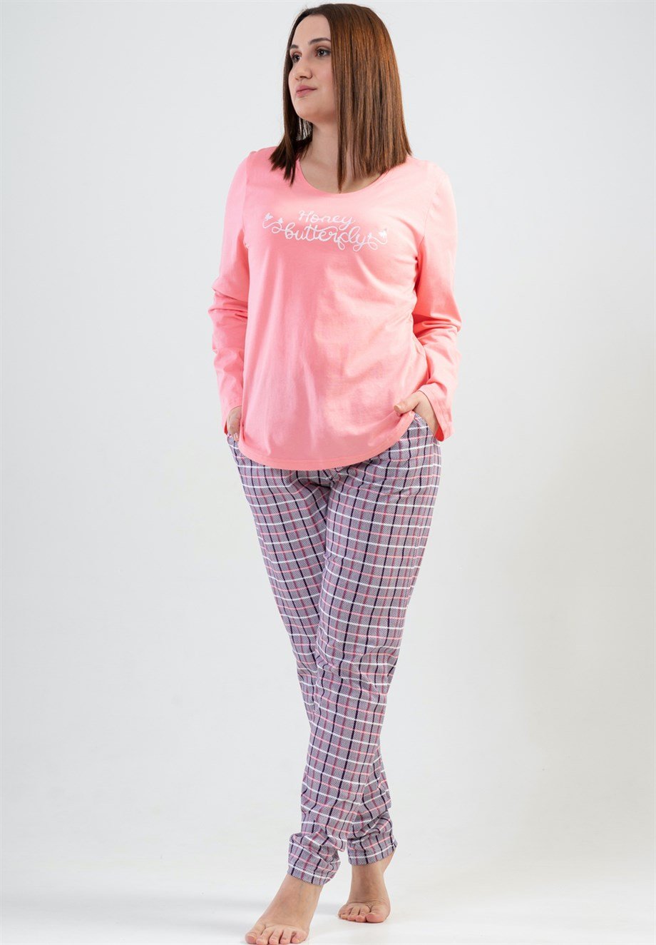 Vienetta Kadın Pembe Büyük Beden Uzun Kollu Pijama Takımı 2010792514