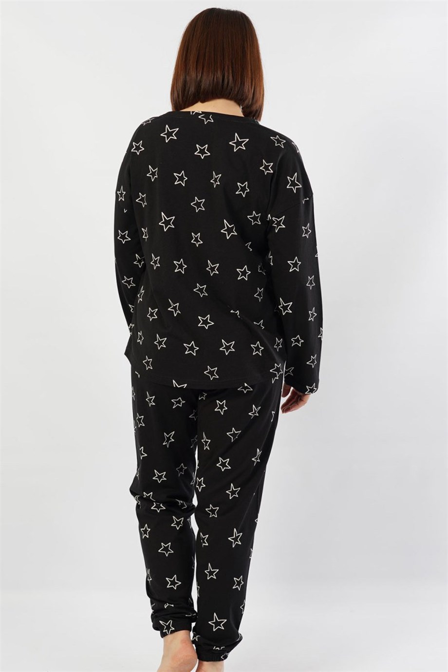 Vienetta Kadın Siyah Uzun Kol Paçası Büzgülü Pijama Takım 1030511191