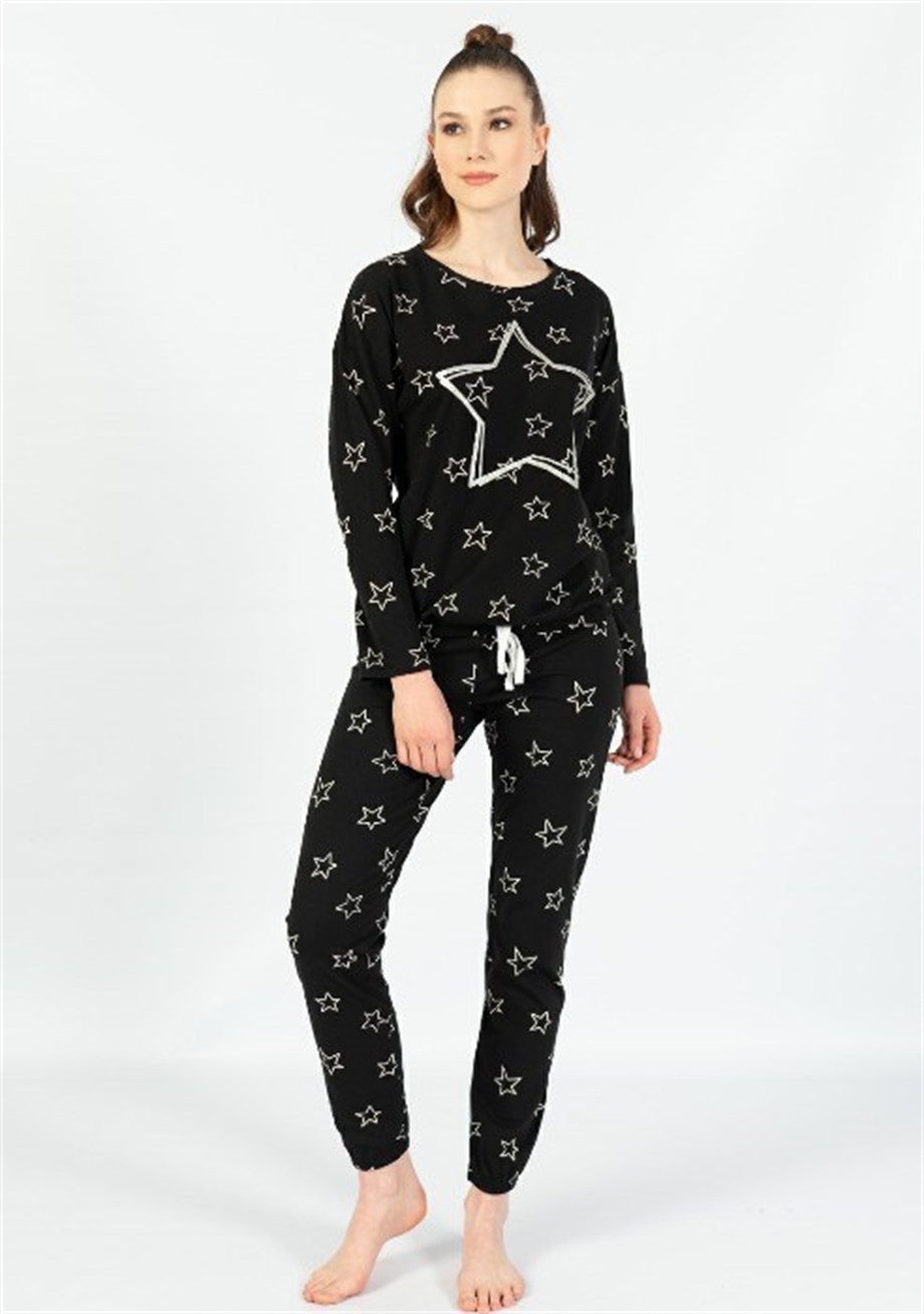 Vienetta Kadın Siyah Uzun Kol Pijama Takım 1030491191 