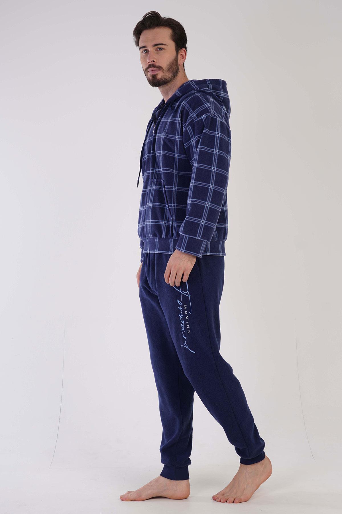 Vienetta Man 3031830448 Erkek Polar Kapuşonlu Uzun Kollu Pijama Takımı