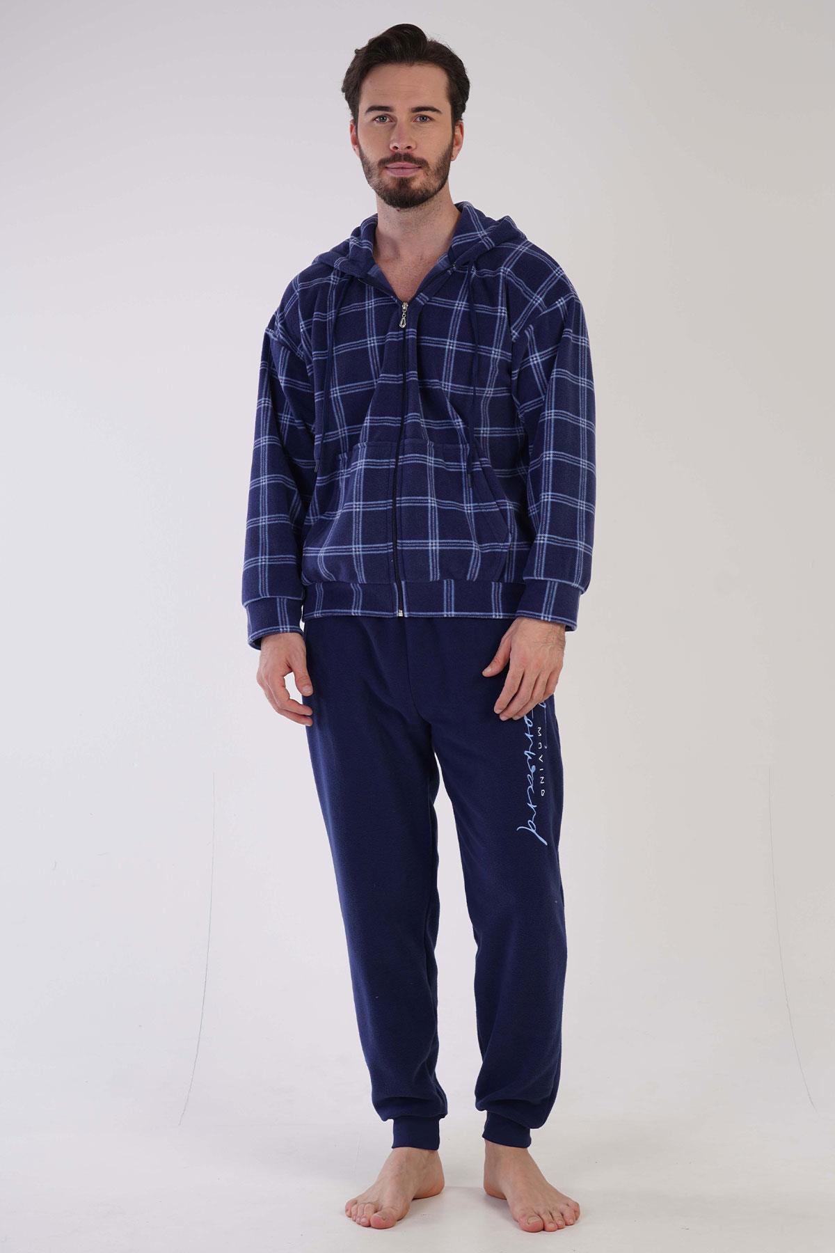 Vienetta Man 3031830448 Erkek Polar Kapuşonlu Uzun Kollu Pijama Takımı