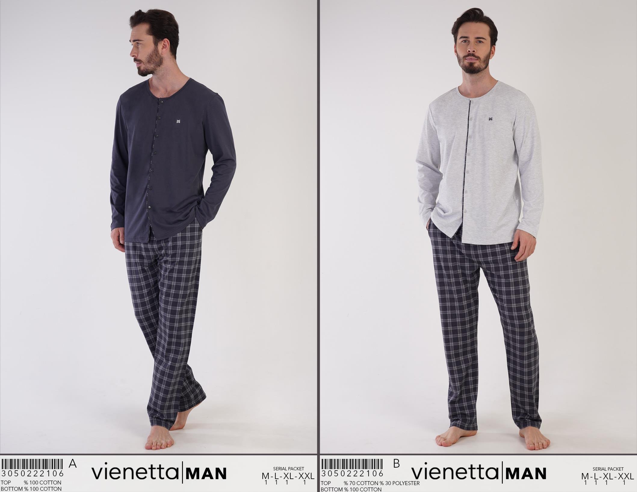 Vienetta Man 3050222106 Erkek Uzun Kollu P.Suprem Pijama Takımı