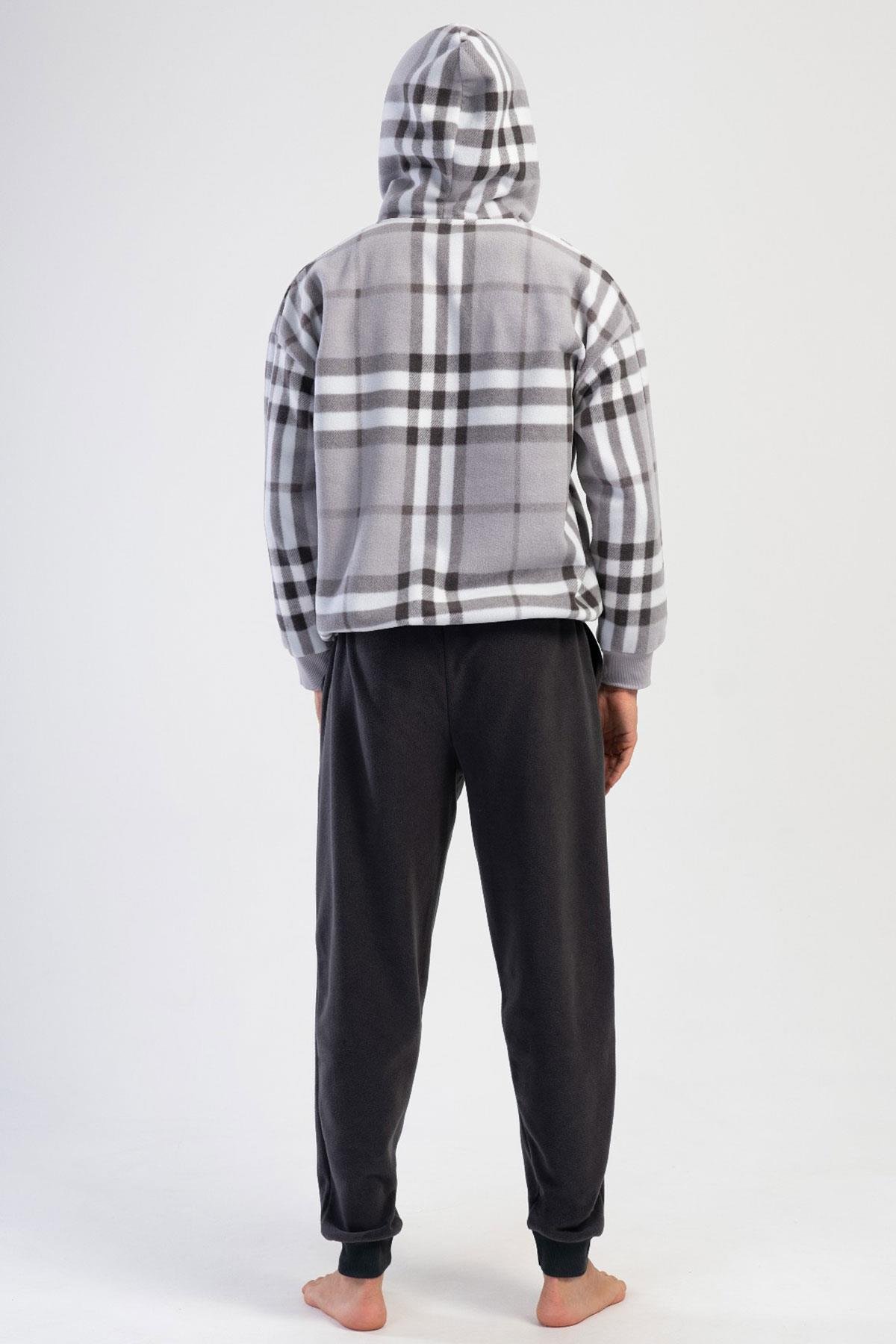 Vienetta Man 4030580188 Erkek Polar Kapuşonlu Uzun Kollu Pijama Takımı