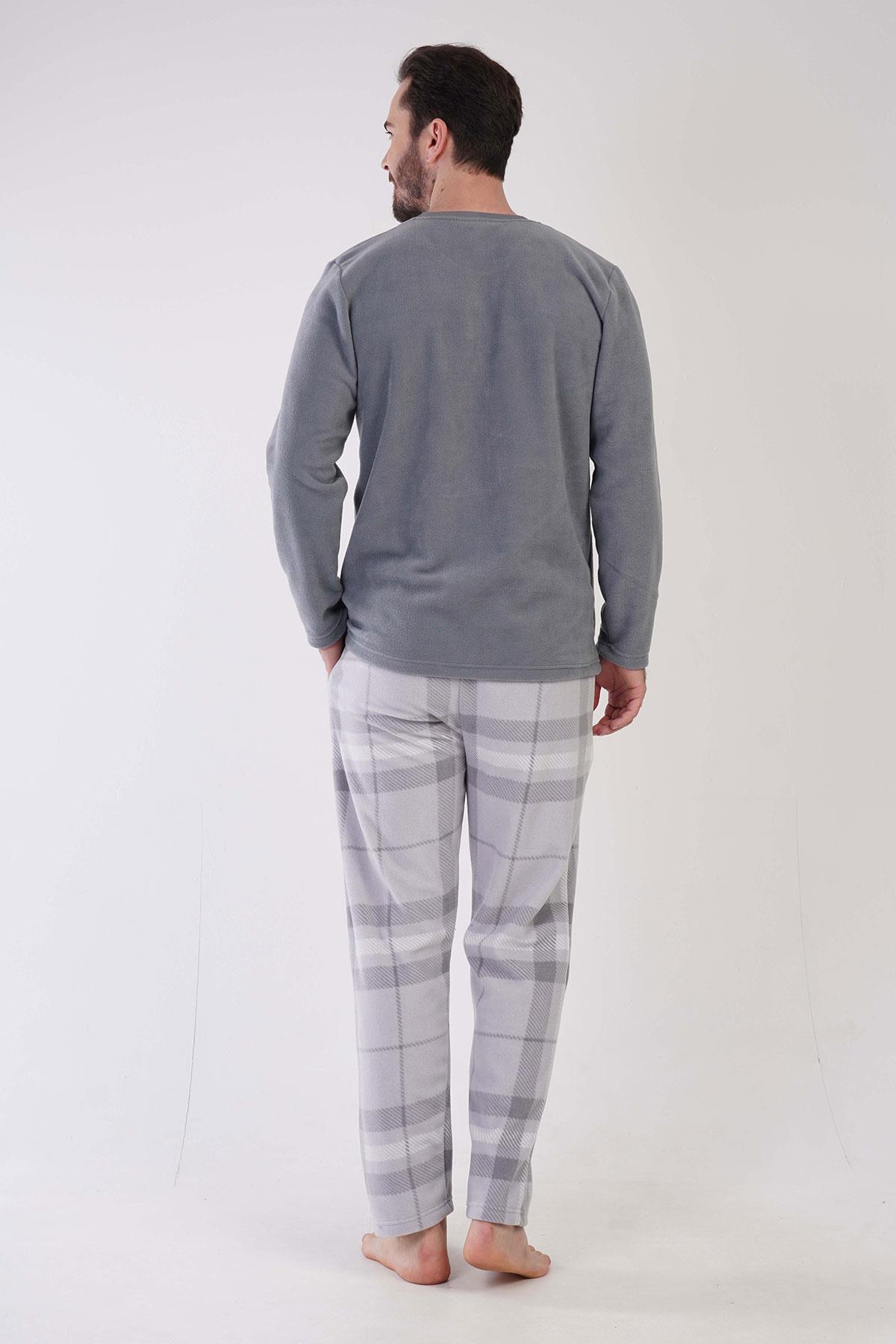 Vienetta Man Erkek Gri Uzun Kollu Polar Pijama Takımı