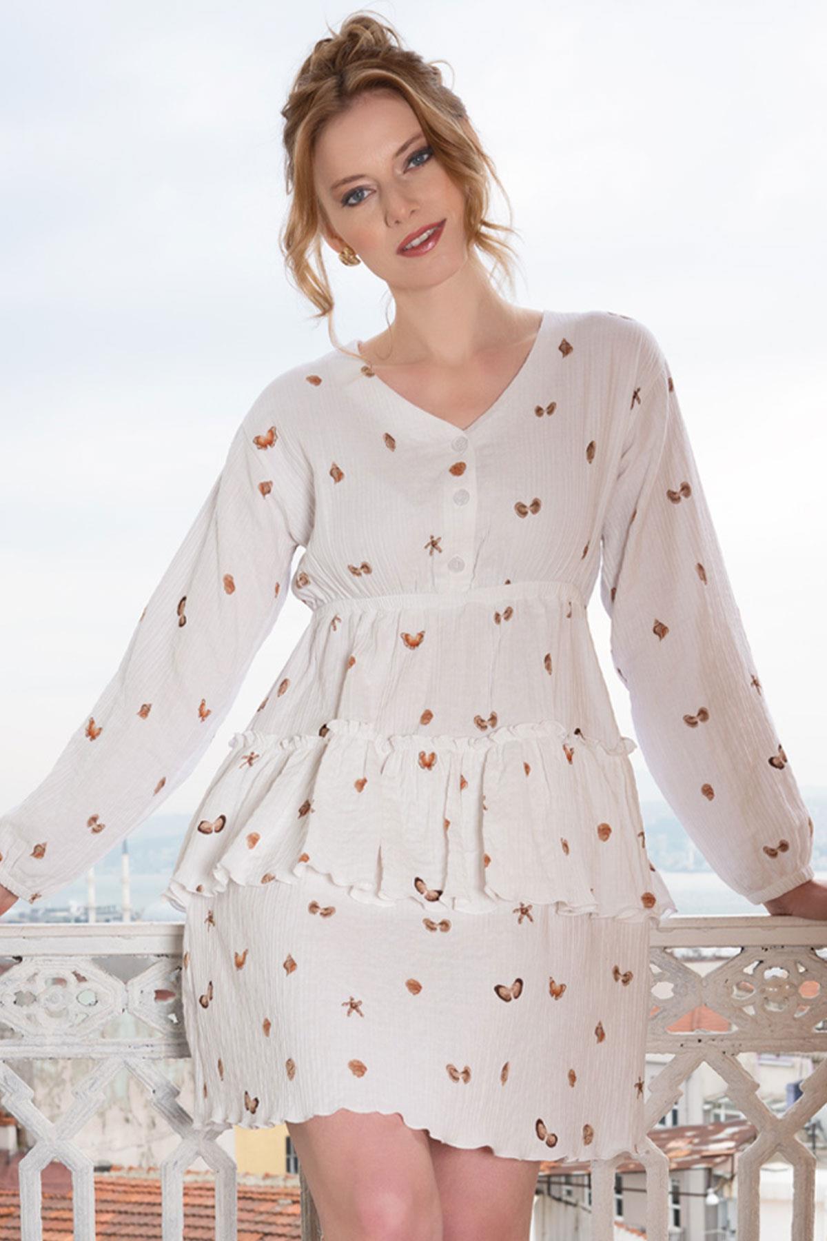 Vienetta Plus 4120297866 Kadın Uzun Kol Ev Elbisesi