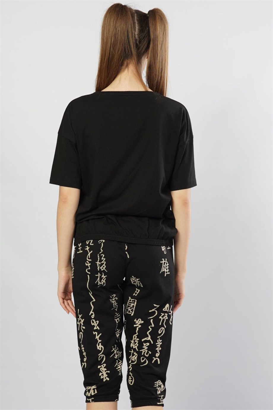 Vienetta (Siyah) Kadın Kısa Kollu Kaprili Pijama Takımı 1050011233