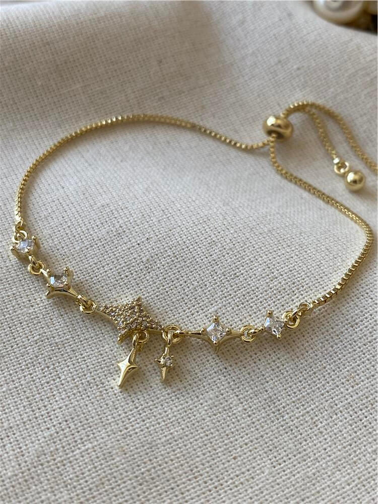 14K Asansörlü Taşlı Sallantılı Yıldızlar Bileklik