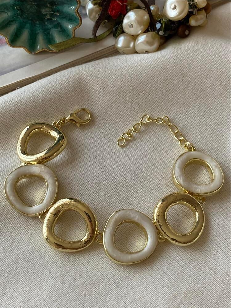 14K Beyaz Mineli Geniş Halka Bileklik