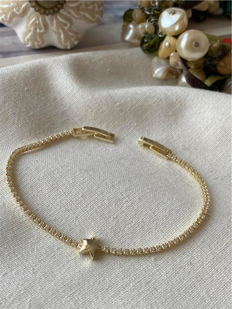 14K Bombe Yıldız Detaylı İnce Suyolu Bileklik