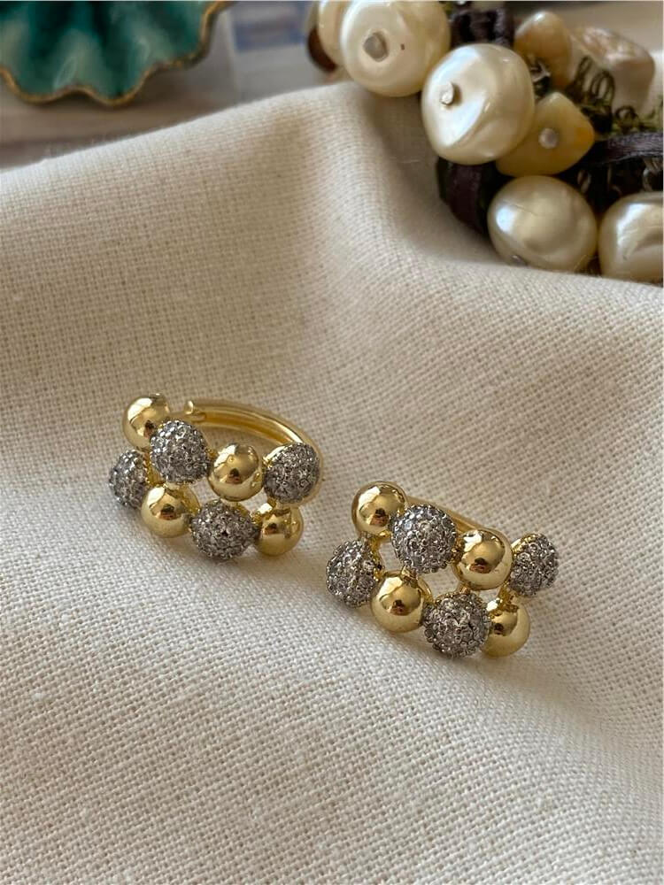 14K Çift Renk Mini Baloncuk Halka Küpe