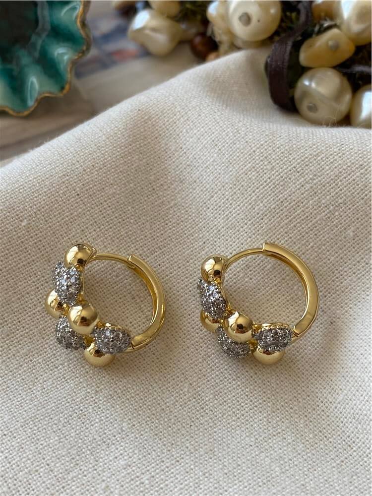 14K Çift Renk Mini Baloncuk Halka Küpe