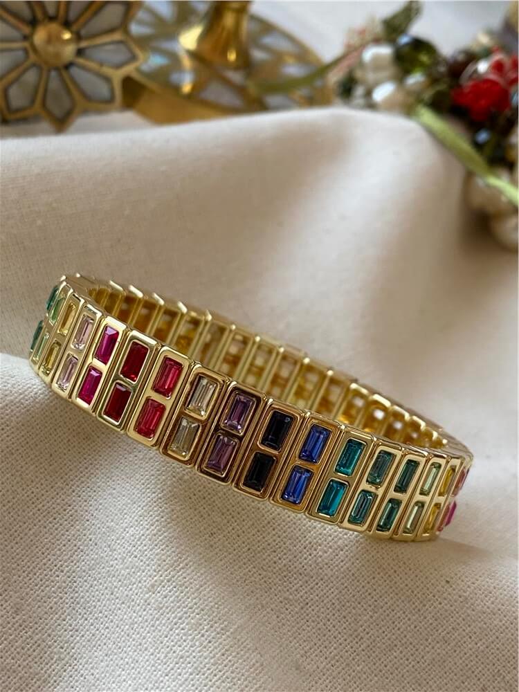 14K Çift Sıra Renkli Kesme Taş Esnek Bileklik