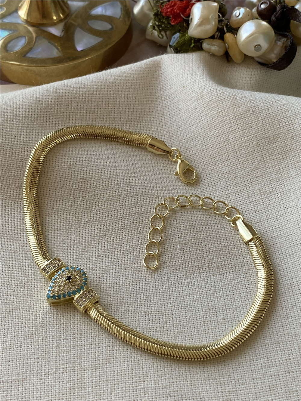 14K Damla Nazar Desen Worm Bileklik