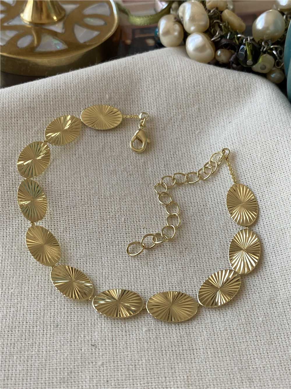 14K Desenli Oval Pul Bileklik