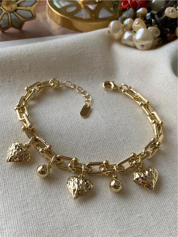14K Dorika ve Kalp Sallantılı Tffny Bileklik