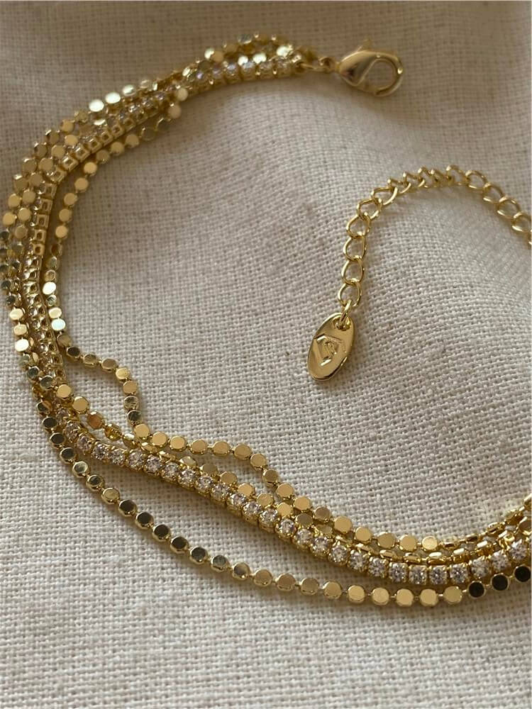 14K Dörtlü Suyolu Detaylı Mini Pul Bileklik