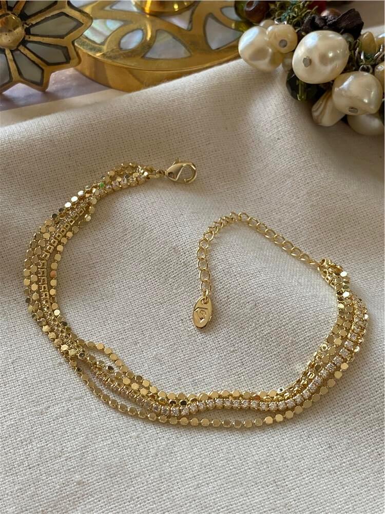 14K Dörtlü Suyolu Detaylı Mini Pul Bileklik