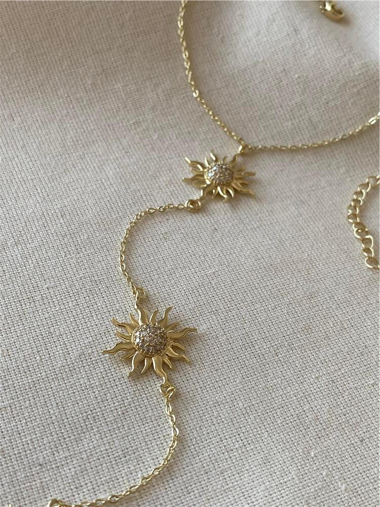 14K Güneş Figürlü Dekolte Kolye