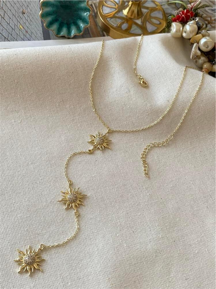 14K Güneş Figürlü Dekolte Kolye