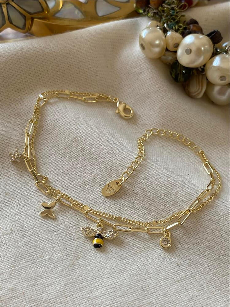 14K İkili Arı Charmlı Bileklik