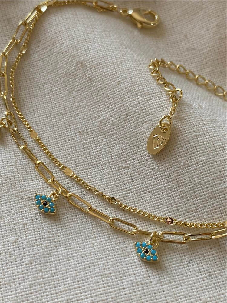 14K İkili Mavi Göz Detaylı Bileklik