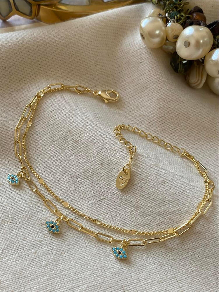 14K İkili Mavi Göz Detaylı Bileklik