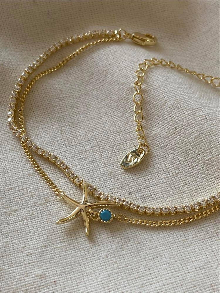 14K İkili Suyolu Detaylı Denizyıldızı Bileklik