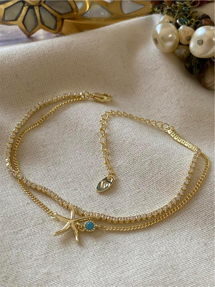 14K İkili Suyolu Detaylı Denizyıldızı Bileklik