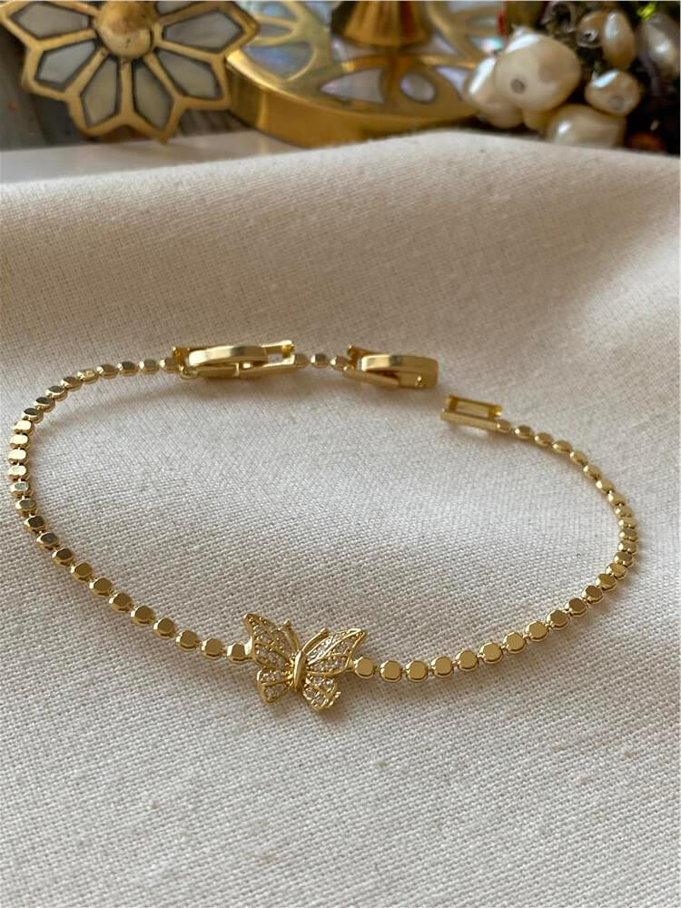 14K Kelebek Detaylı Ezme Bileklik