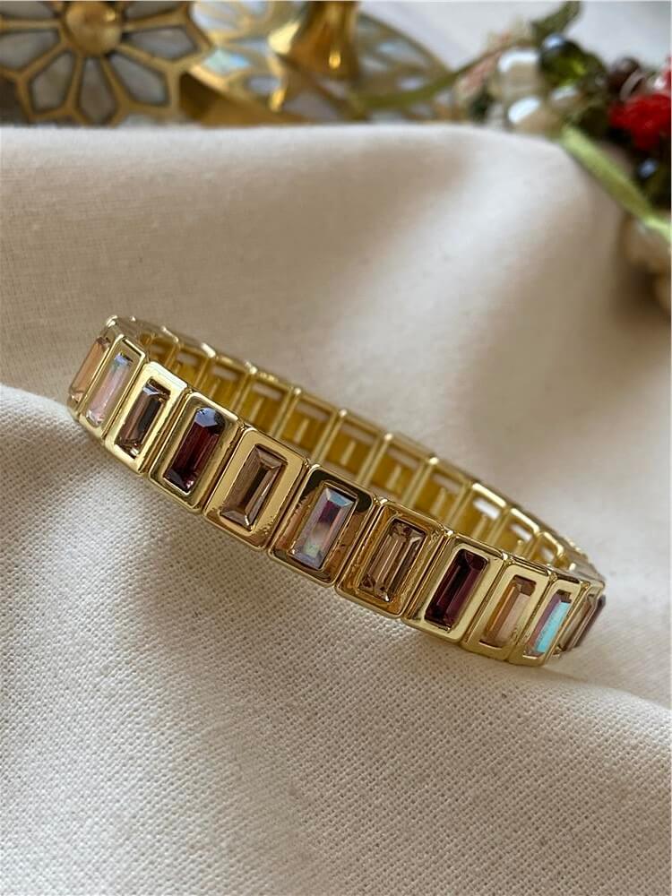 14K Koyu Renkli Taşlı Kesme Taş Esnek Bileklik