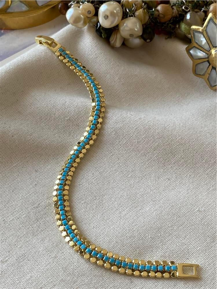 14K Mavi Suyolu Detaylı Mini Pul Bileklik