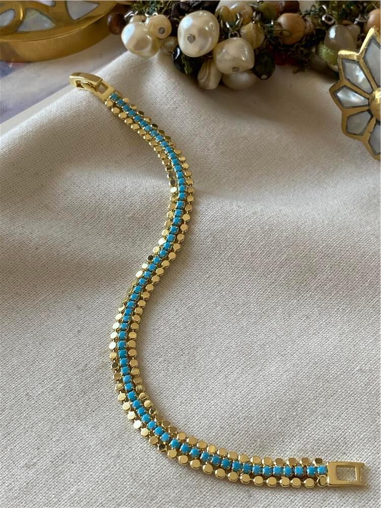 14K Mavi Suyolu Detaylı Mini Pul Bileklik