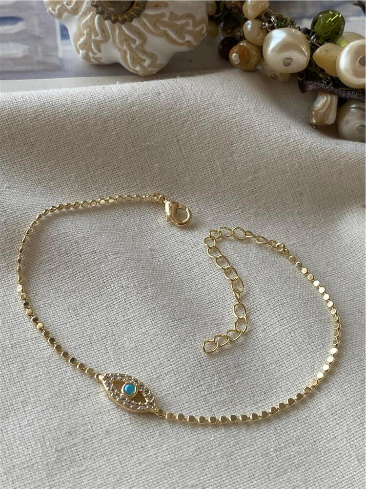 14K Mavi Taşlı Nazar Göz Detaylı Ezme Bileklik