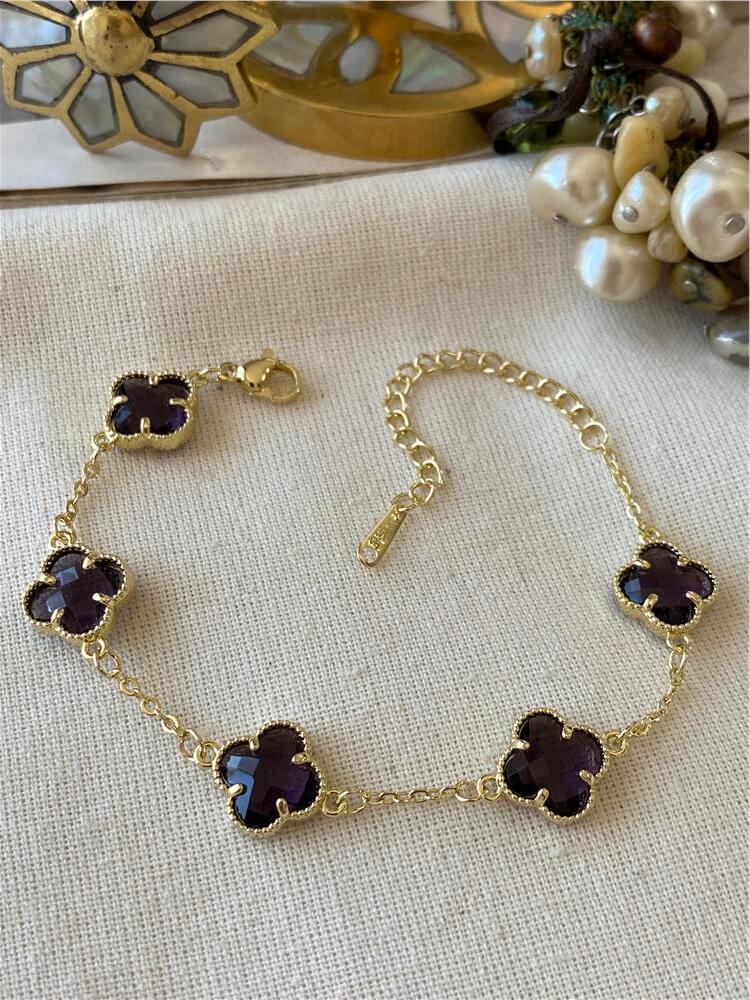 14K Mürdüm Taşlı Cleef Bileklik