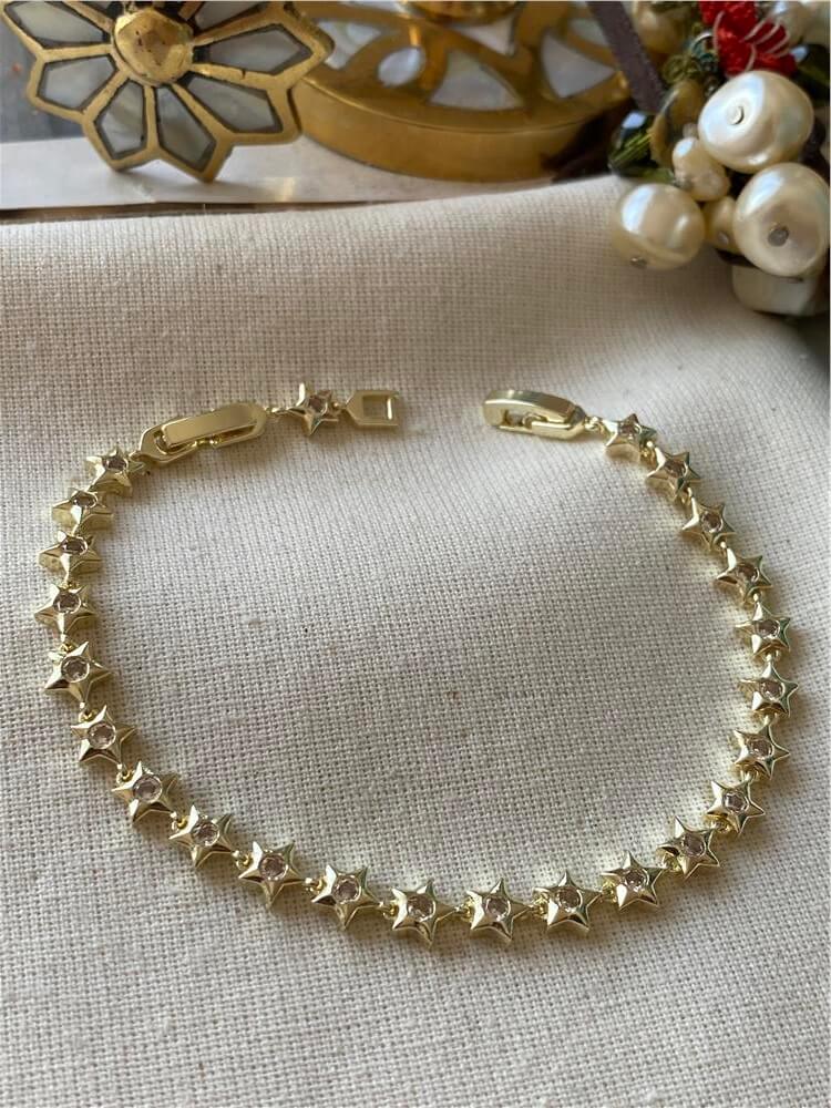 14K Ortası Taşlı Yıldızlar Bileklik