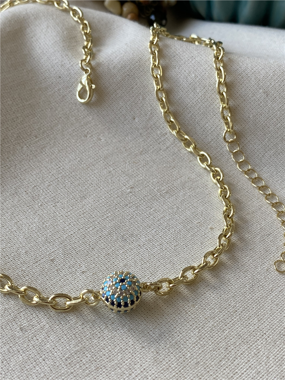 14K Oval Zincirli Göz Boncuk Kolye