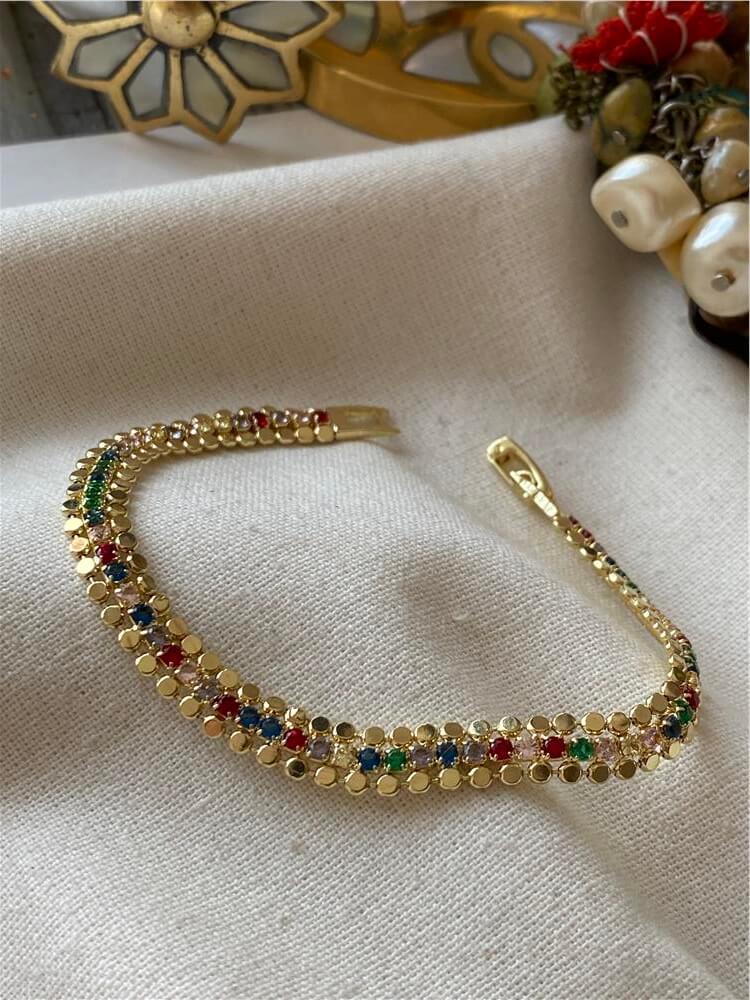 14K Renkli Suyolu Detaylı Mini Pul Bileklik