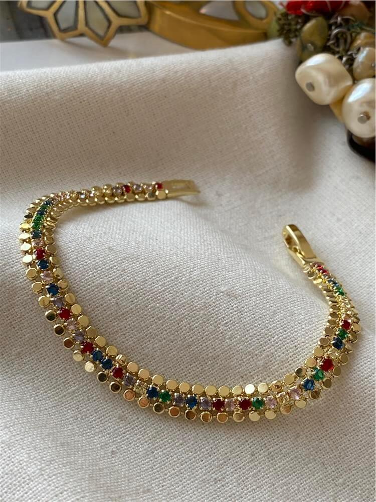 14K Renkli Suyolu Detaylı Mini Pul Bileklik