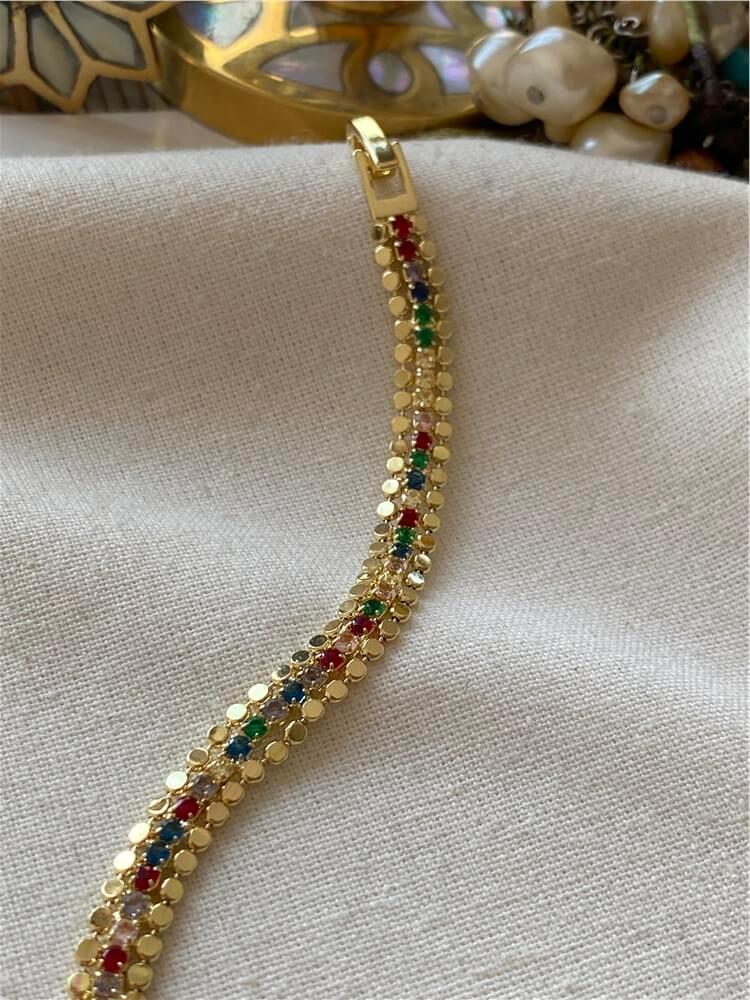 14K Renkli Suyolu Detaylı Mini Pul Bileklik