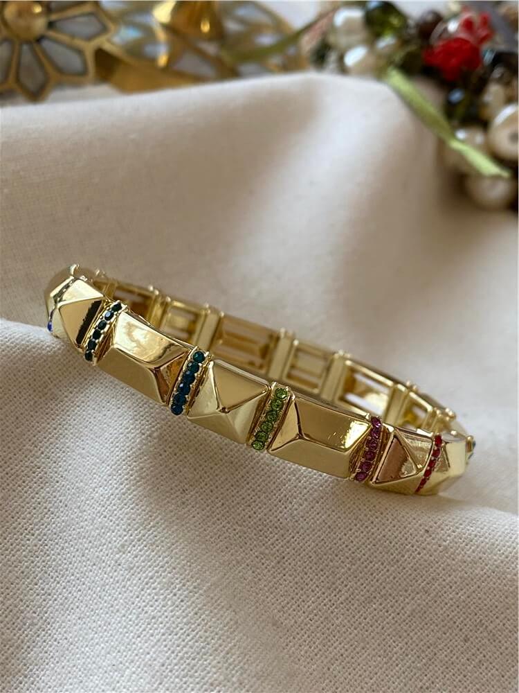 14K Renkli Taşlı Prizma Desenli Esnek Bileklik