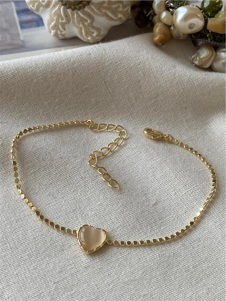 14K Şeffaf Kalp Detaylı Ezme Bileklik