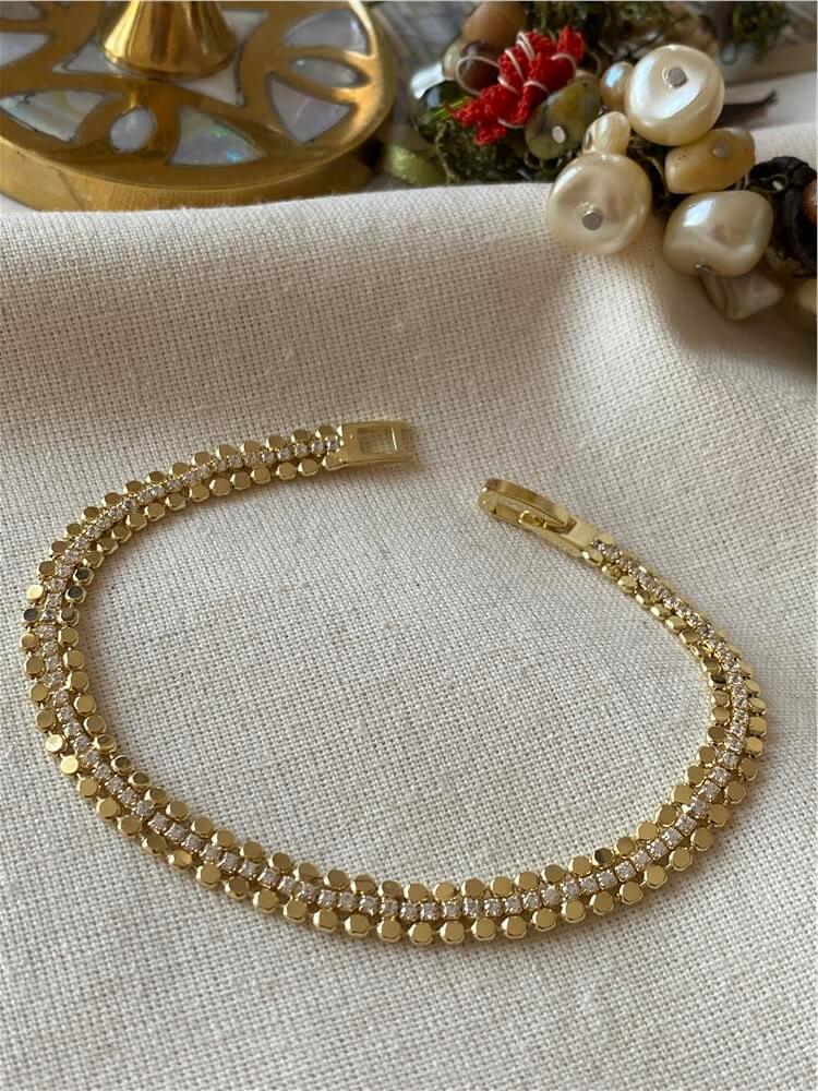 14K Suyolu Detaylı Ezme Model Üç Sıra Bileklik