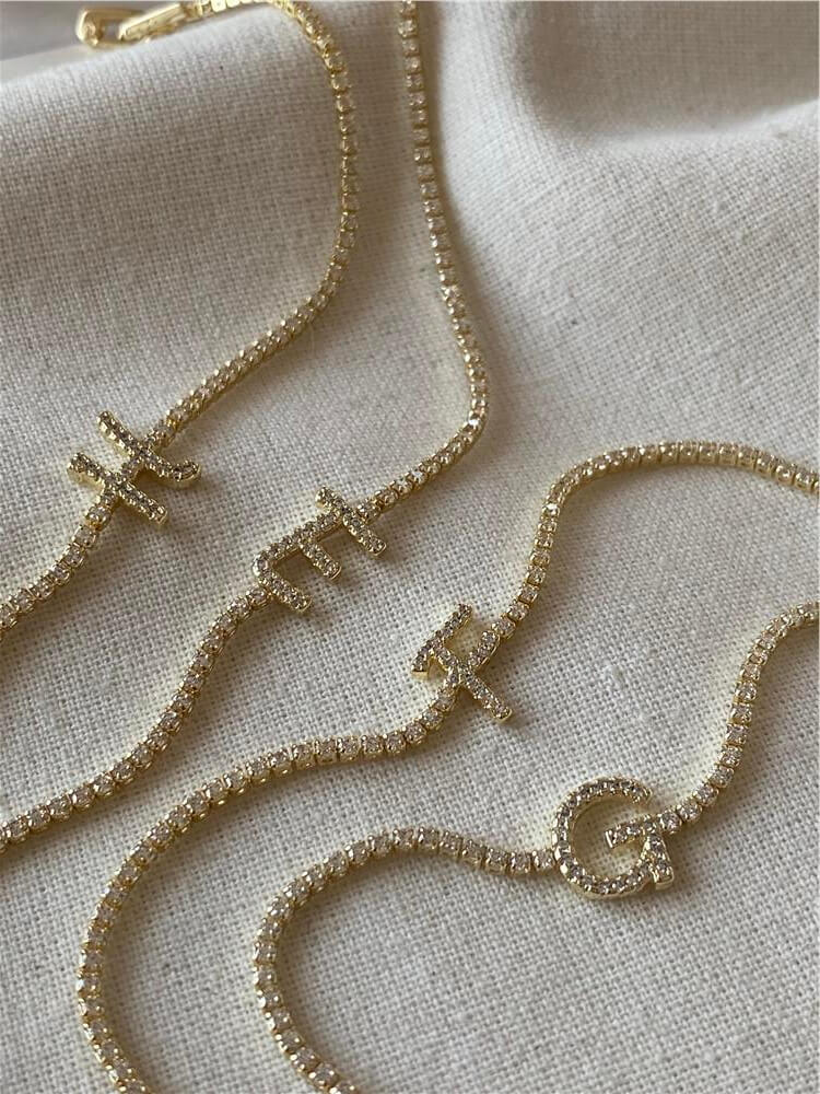 14K Suyolu Model Taşlı Harf Bileklik