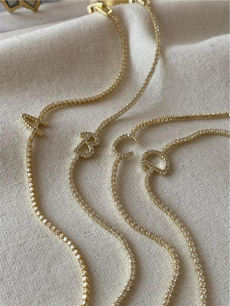 14K Suyolu Model Taşlı Harf Bileklik