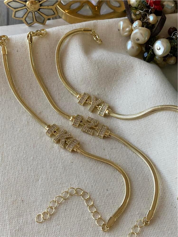 14K Taşlı Harf Bileklik