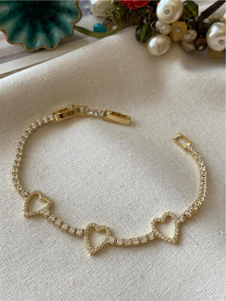 14K Taşlı Kalp Detaylı Suyolu Bileklik