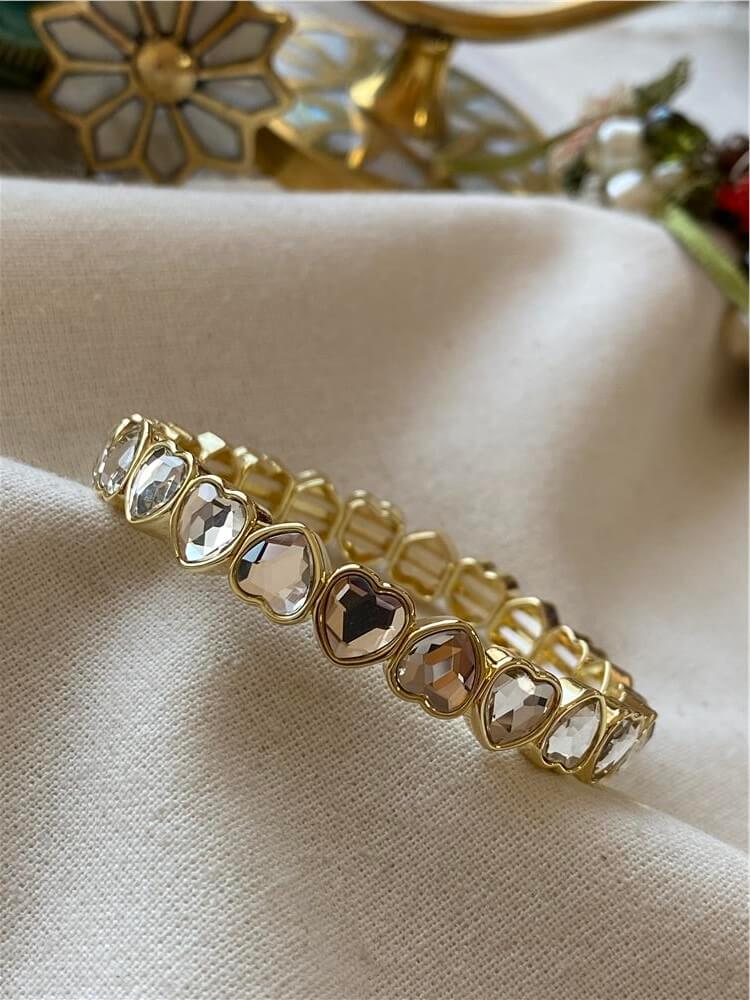 14K Taşlı Kalpler Esnek Bileklik