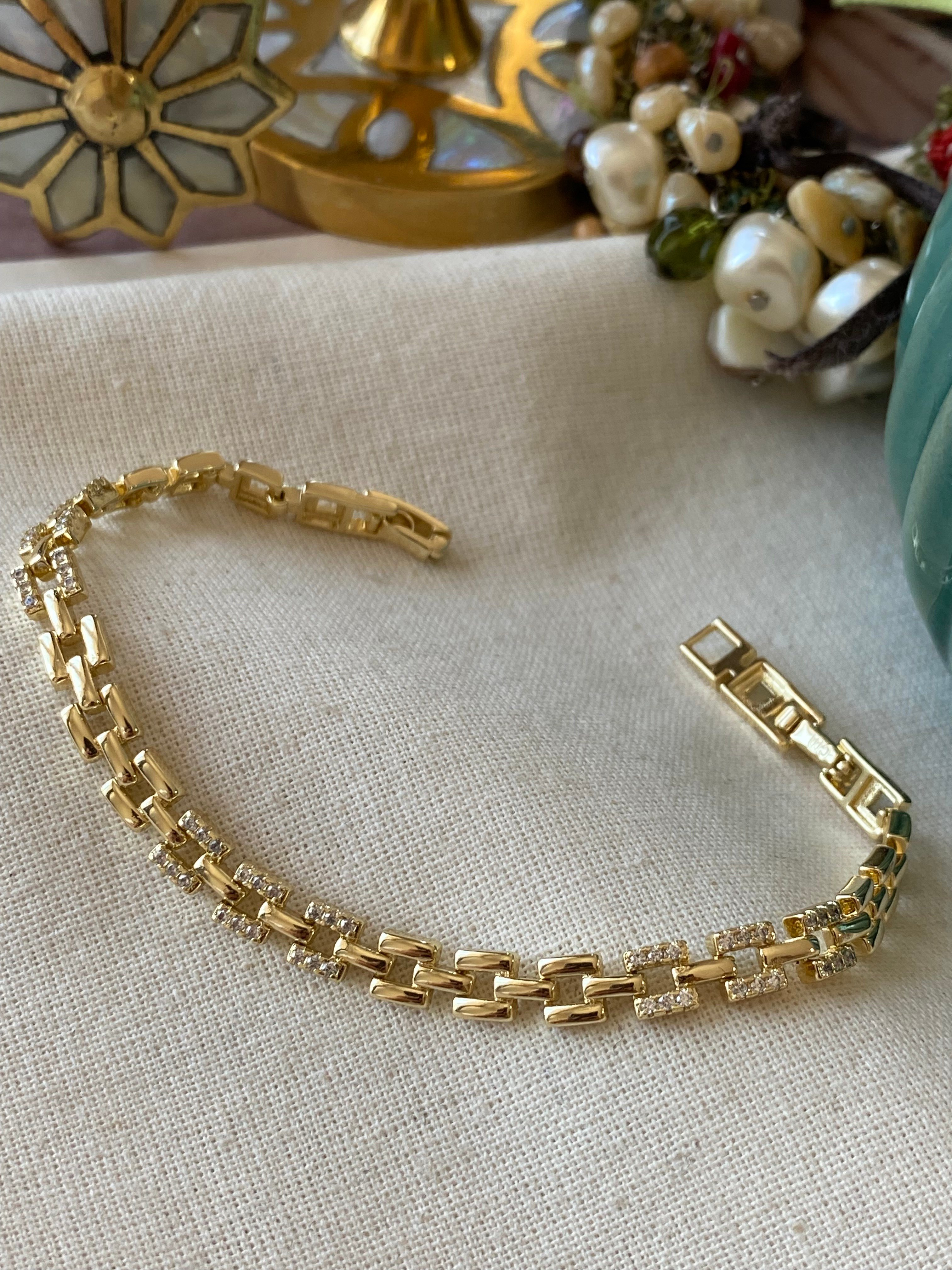 14K Taşlı Mini Kare Zincir Bileklik