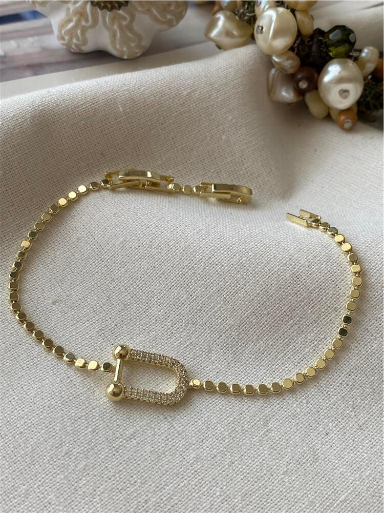 14K Taşlı Taşlı Tffny Charm Detaylı Ezme Bileklik