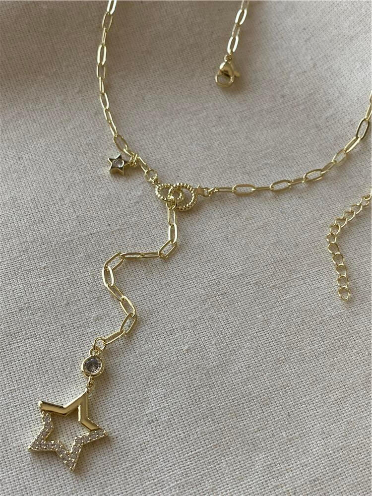 14K Taşlı Yıldız Sarkıt Kolye